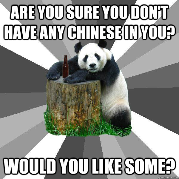 ARE YOU SURE YOU DON'T HAVE ANY CHINESE IN YOU? WOULD YOU LIKE SOME?  Pickup-Line Panda