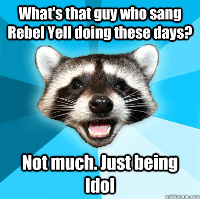 What's that guy who sang Rebel Yell doing these days? Not much. Just being Idol  Lame Pun Coon