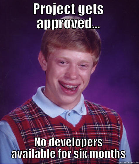 PROJECT GETS APPROVED... NO DEVELOPERS AVAILABLE FOR SIX MONTHS Bad Luck Brian