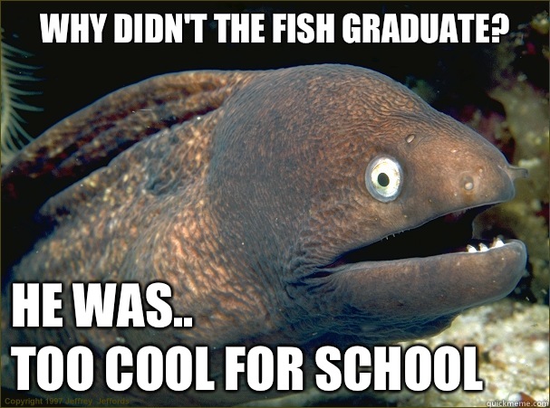 Why didn't the fish graduate?   He was..
    too cool for school  Bad Joke Eel