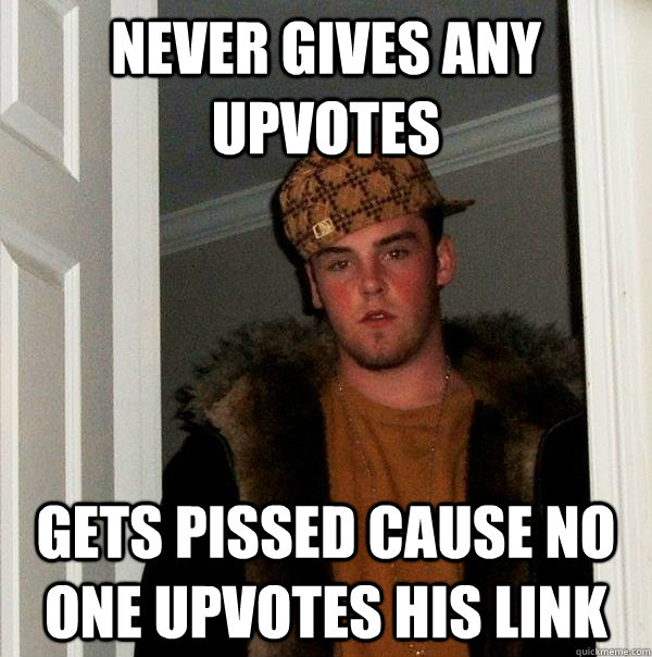 Never gives any upvotes Gets pissed cause no one upvotes his link  Scumbag Steve