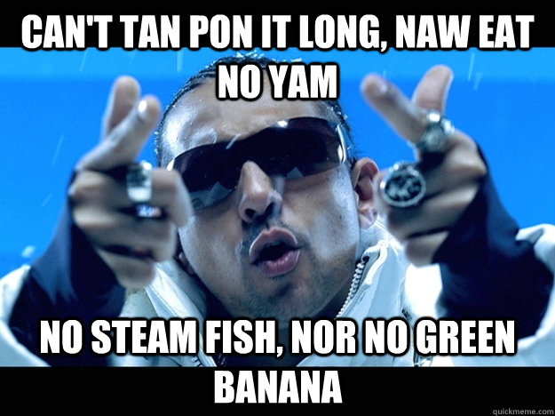 Can&#39;t tan pon it long, naw eat no yam no steam fish, nor no green banana - Sean Paul Lyrics - quickmeme - f665ab009cee937ba4275771a094ef5ab640dcceef8b5e0fbd00eb232f30ae3b