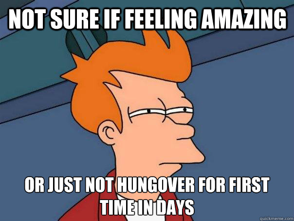 Not sure if feeling amazing Or just not hungover for first time in days - Not sure if feeling amazing Or just not hungover for first time in days  Futurama Fry