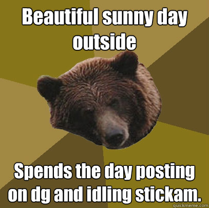 Beautiful sunny day outside Spends the day posting on dg and idling stickam. - Beautiful sunny day outside Spends the day posting on dg and idling stickam.  Lazy Bachelor Bear