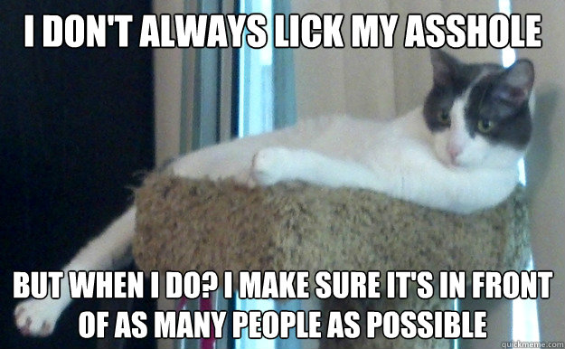 I don't always lick my asshole but when I do? I make sure it's in front of as many people as possible  The Most Interesting Cat in the World