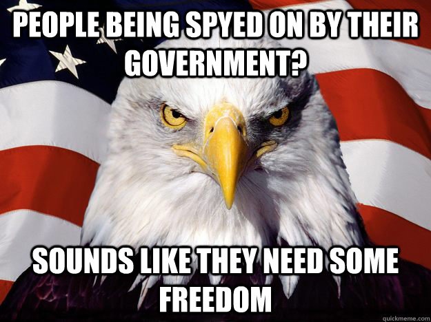 People being spyed on by their government? sounds like they need some freedom  Freedom Eagle