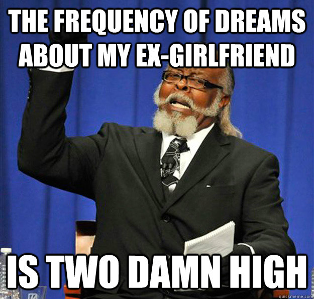 The frequency of dreams about my ex-girlfriend Is two damn high  Jimmy McMillan