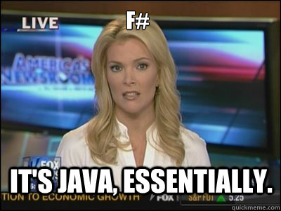 F# It's Java, essentially.  Megyn Kelly