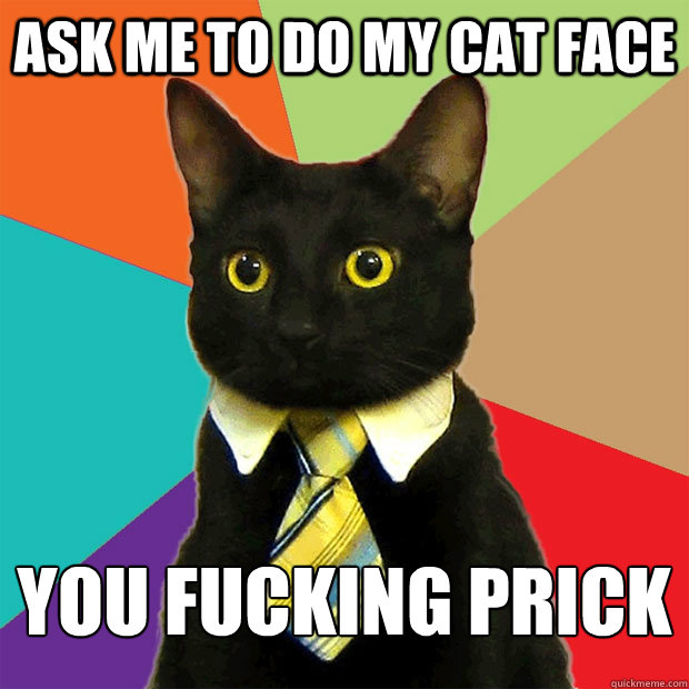 Ask me to do my cat face you fucking prick  Business Cat