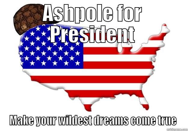 ASHPOLE FOR PRESIDENT MAKE YOUR WILDEST DREAMS COME TRUE Scumbag america