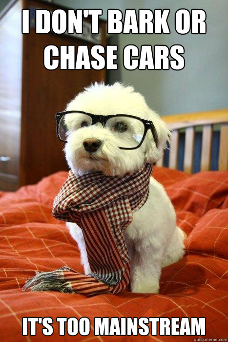 I don't bark or chase cars it's too mainstream  Hipster Dog