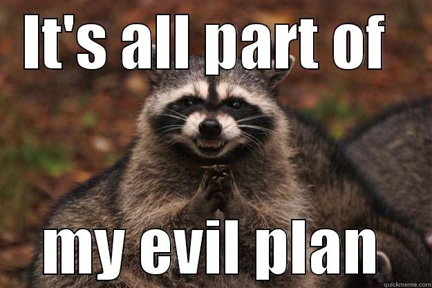 IT'S ALL PART OF  MY EVIL PLAN Evil Plotting Raccoon