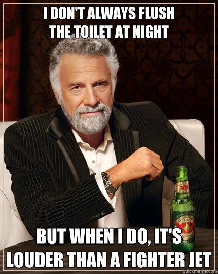 I don't always flush
the toilet at night But when i do, it's louder than a fighter jet  The Most Interesting Man In The World