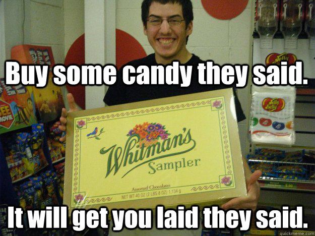 Buy some candy they said. It will get you laid they said. - Buy some candy they said. It will get you laid they said.  False Beliefs