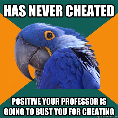 Has Never cheated positive your professor is going to bust you for cheating  Paranoid Parrot