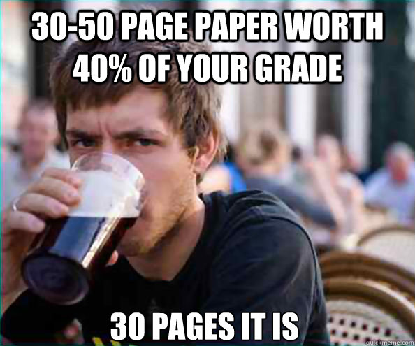 30-50 page paper worth 40% of your grade 30 Pages it is  Lazy College Senior