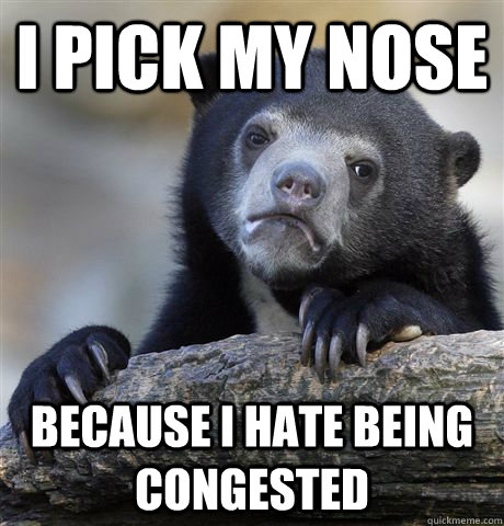 i pick my nose because i hate being congested  Confession Bear