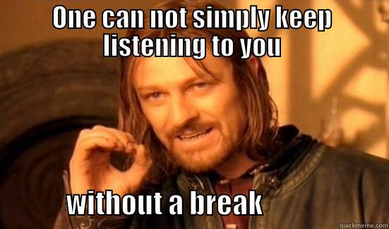 ONE CAN NOT SIMPLY KEEP LISTENING TO YOU              WITHOUT A BREAK                       Boromir