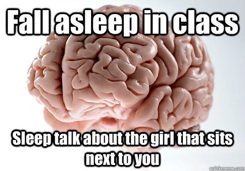 Fall asleep in class Sleep talk about the girl that sits next to you   Scumbag Brain