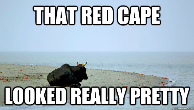 That red cape looked really pretty - That red cape looked really pretty  Misunderstood Bull