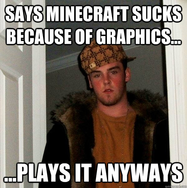 Says Minecraft sucks because of graphics... ...Plays it anyways  Scumbag Steve