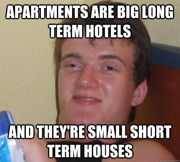 Apartments are big long term hotels And they're small short term houses  10 Guy