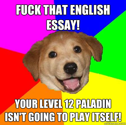 Fuck that english essay! Your level 12 paladin isn't going to play itself!  Advice Dog