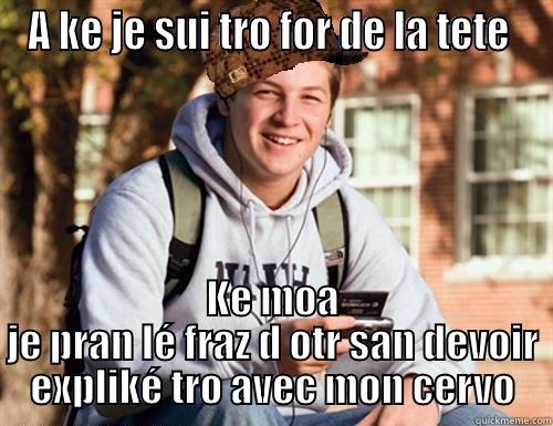 A KE JE SUI TRO FOR DE LA TETE  KE MOA JE PRAN LÉ FRAZ D OTR SAN DEVOIR EXPLIKÉ TRO AVEC MON CERVO College Freshman