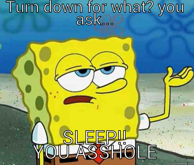 TURN DOWN FOR WHAT? YOU ASK... SLEEP!! YOU ASSHOLE Tough Spongebob