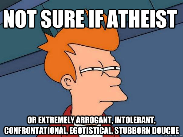 Not sure if Atheist Or extremely arrogant, intolerant, confrontational, egotistical, stubborn douche  Futurama Fry