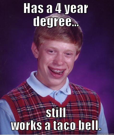 HAS A 4 YEAR DEGREE... STILL WORKS A TACO BELL. Bad Luck Brian