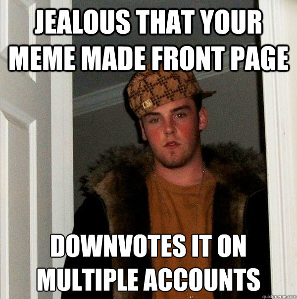 Jealous that your meme made front page downvotes it on multiple accounts  Scumbag Steve