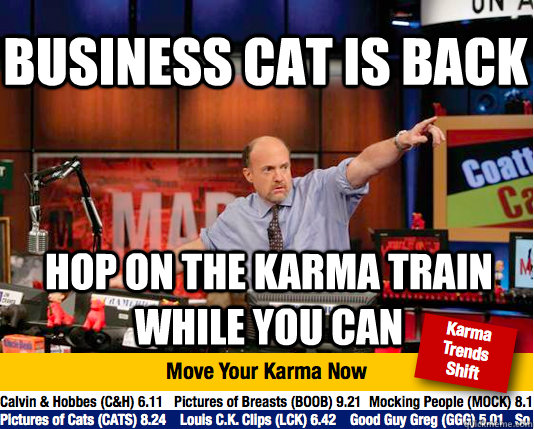 Business cat is back Hop on the karma train while you can  Mad Karma with Jim Cramer