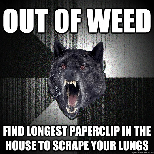 Out of weed find longest paperclip in the house to scrape your lungs  Insanity Wolf