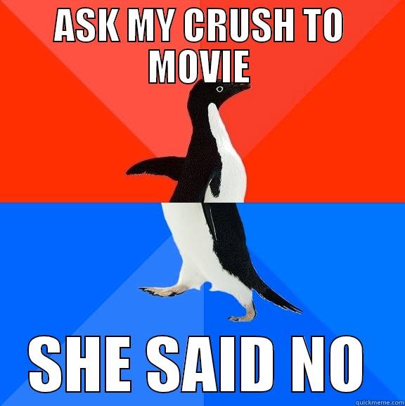 asking her out - ASK MY CRUSH TO MOVIE SHE SAID NO Socially Awesome Awkward Penguin