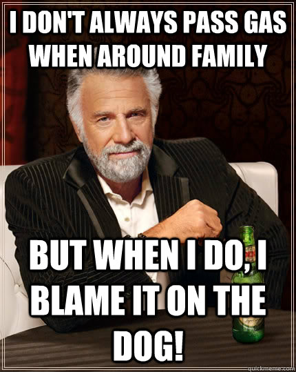 I don't always pass gas when around family but when I do, I blame it on the dog! - I don't always pass gas when around family but when I do, I blame it on the dog!  The Most Interesting Man In The World