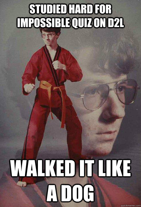 Studied hard for impossible quiz on D2L walked it like a dog  - Studied hard for impossible quiz on D2L walked it like a dog   Karate Kyle