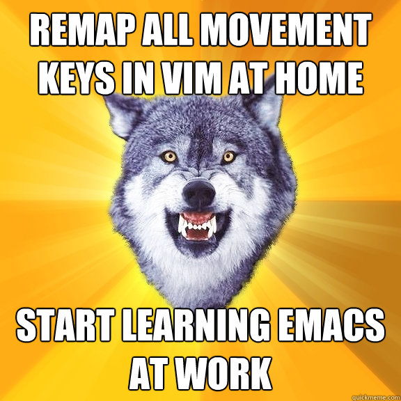 remap all movement keys in vim at home start learning emacs at work  Courage Wolf