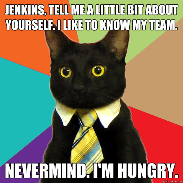 jenkins, tell me a little bit about yourself. i like to know my team. nevermind. i'm hungry.  Business Cat