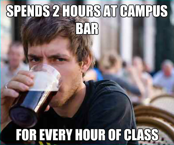 Spends 2 hours at campus bar for every hour of class  Lazy College Senior