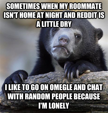 sometimes when my roommate isn't home at night and reddit is a little dry i like to go on omegle and chat with random people because i'm lonely  Confession Bear