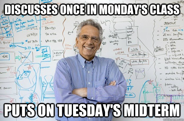 Discusses once in Monday's class puts on tuesday's midterm  Engineering Professor