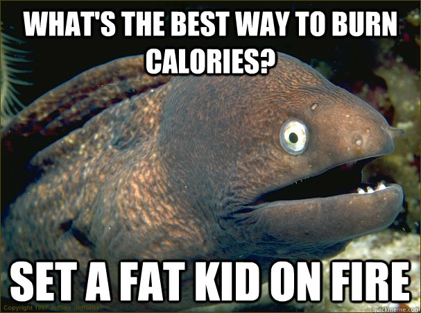 What's the best way to burn calories? Set a fat kid on fire  Bad Joke Eel