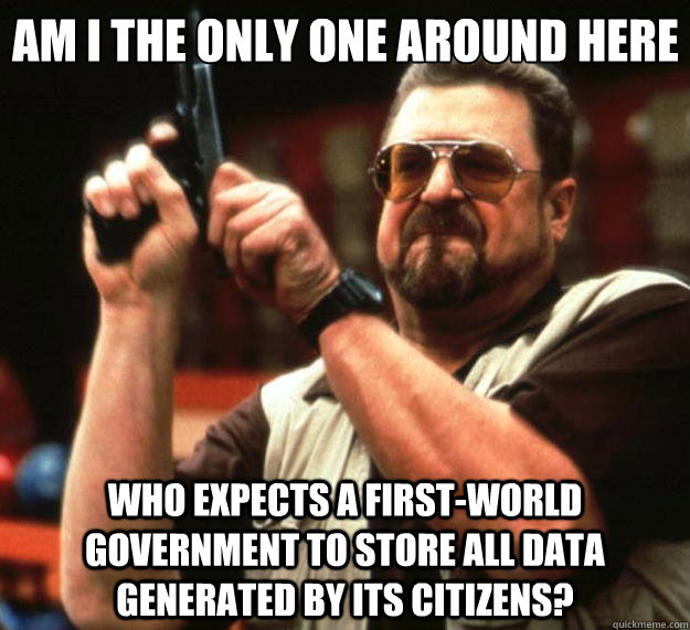 Am I the only one around here who expects a first-world government to store all data generated by its citizens?  Big Lebowski