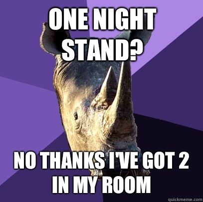 One night stand? No thanks I've got 2 in my room  Sexually Oblivious Rhino