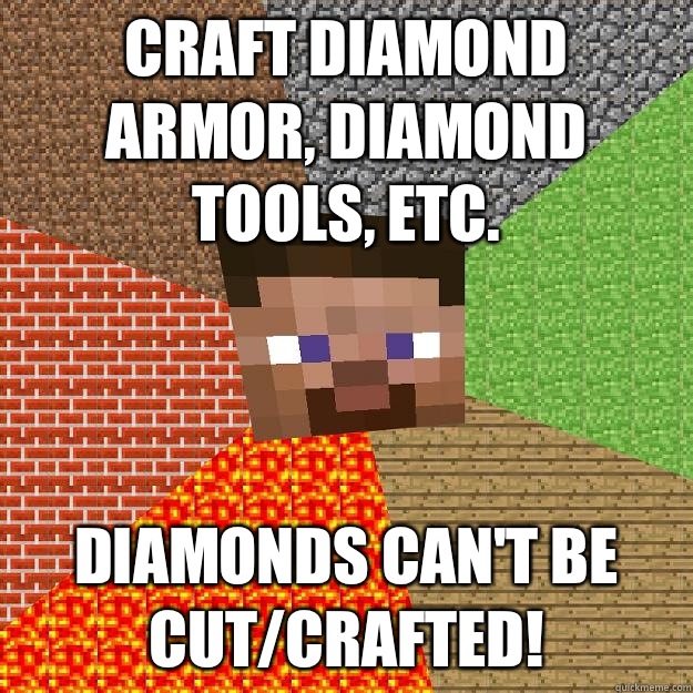 Craft diamond armor, diamond tools, etc.  Diamonds can't be cut/crafted! - Craft diamond armor, diamond tools, etc.  Diamonds can't be cut/crafted!  Minecraft