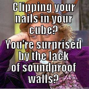 CLIPPING YOUR NAILS IN YOUR CUBE? YOU'RE SURPRISED BY THE LACK OF SOUNDPROOF WALLS? Condescending Wonka