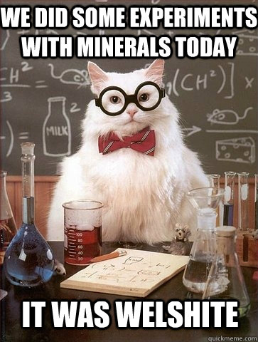 WE DID SOME EXPERIMENTS WITH MINERALS TODAY IT WAS WELSHITE - WE DID SOME EXPERIMENTS WITH MINERALS TODAY IT WAS WELSHITE  Chemistry Cat