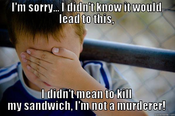 I'M SORRY... I DIDN'T KNOW IT WOULD LEAD TO THIS, I DIDN'T MEAN TO KILL MY SANDWICH, I'M NOT A MURDERER! Confession kid