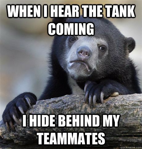 When I hear the tank coming I hide behind my teammates   Confession Bear